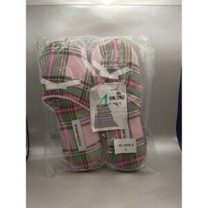 Dreams & Co. Flannel Slippers in a pink plaid pattern size L MSRP 24.99 Nwt